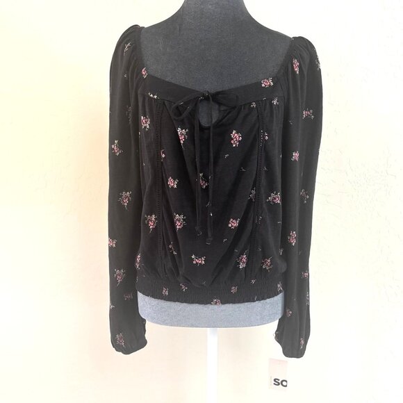 Kohl's SO - Cinch Bottom Boho Top - Black/Pink - Size L - NWT - Picture 1 of 10